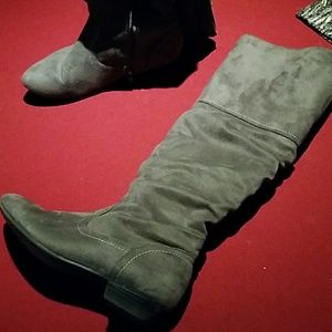 Grey knee high boots